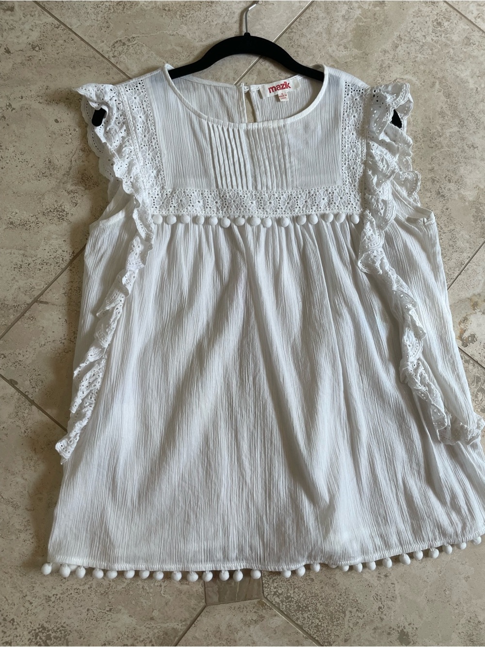 Mazik White Cotton Eyelet Pom-Pom Woman's Blouse